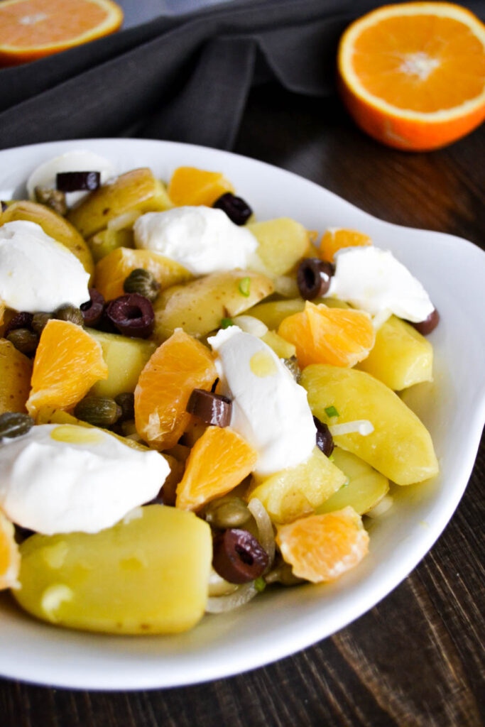 Potato salad with orange and Greek katiki cheese | offadiet.com
